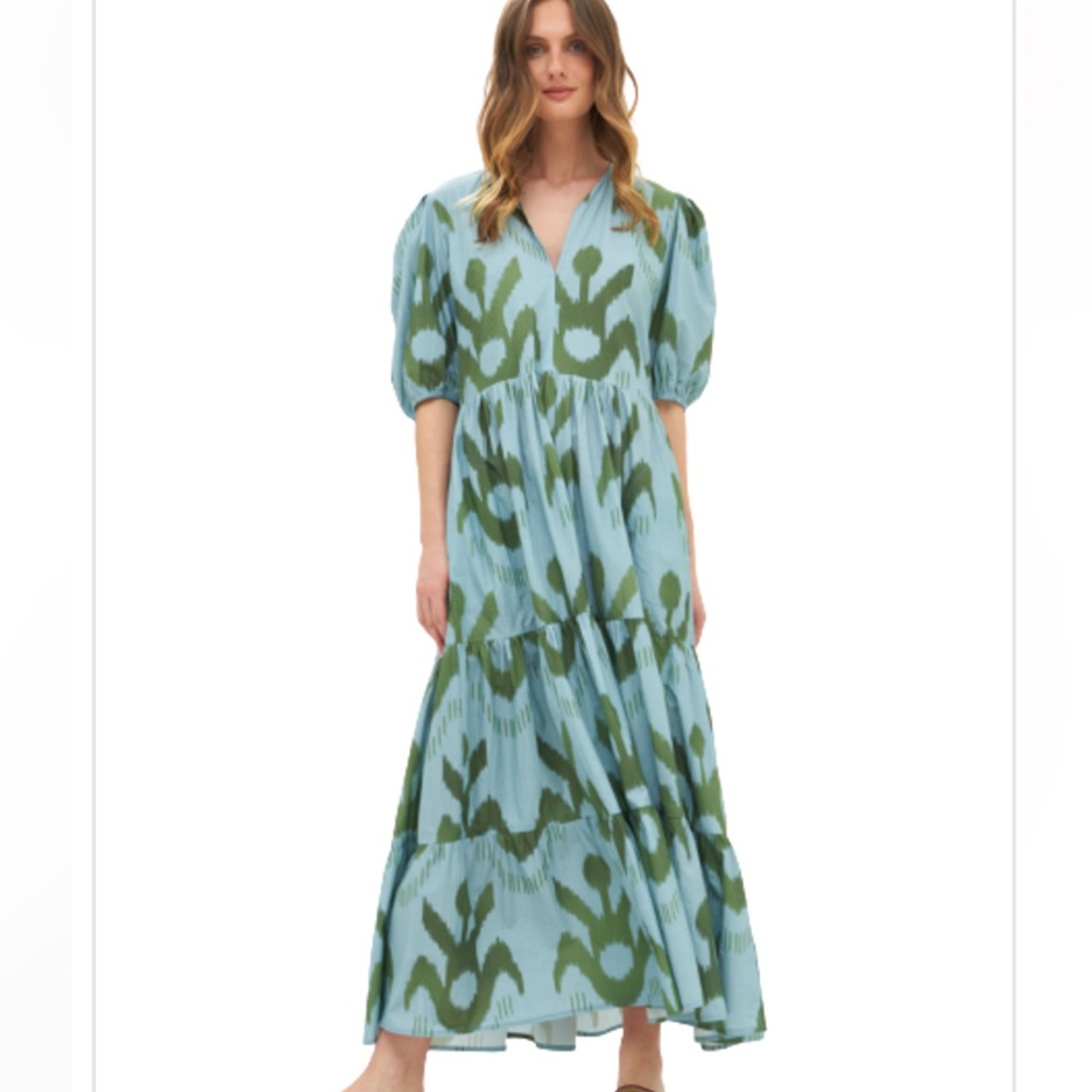 ISO Oliphant Puff Sleeve Maxi, Blue Green Chitka